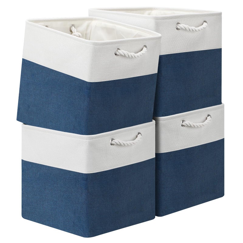 13x13 Storage Cube Bins 4PackCollapsible Cube Storage Organizer for Closet Fabric Storage Box w Rope Handles Foldable Storage Baskets for Shelves ClothesCloset Organization  WhiteBlue