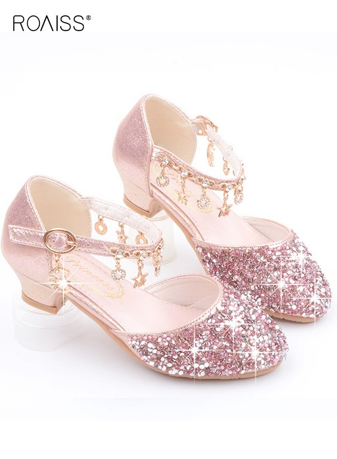 roaiss Girls Stylish Dress Shoes, Low Heels Mary Jane Shoes, Glitter Sequins Princess Shoes, Suitable for Parties, Weddings, School, Daily wearing or Other Occasions  - Image 2