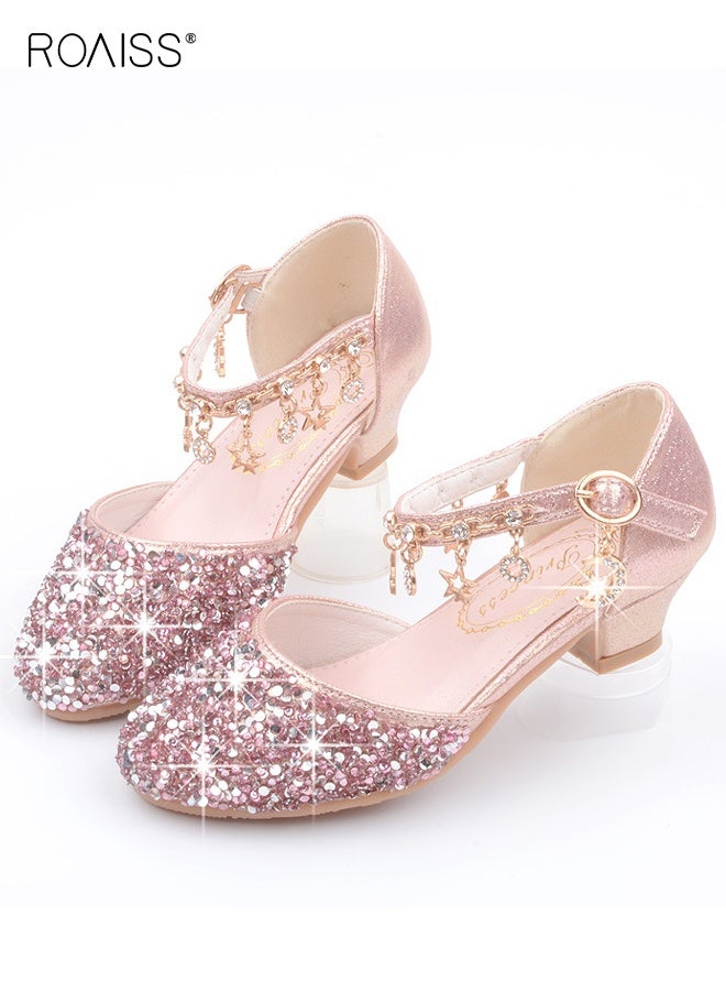 roaiss Girls Stylish Dress Shoes, Low Heels Mary Jane Shoes, Glitter Sequins Princess Shoes, Suitable for Parties, Weddings, School, Daily wearing or Other Occasions  - Image 1