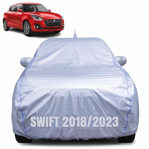 CABIUS 100% Waterproof Car Body Cover for Maruti Suzuki Swift (2018-2023) with Mirror Pocket, Heat & UV Resistant, Triple Stitched, Soft Lining, Bottom Elastic & Piping (Silver Reflective) - Image 1