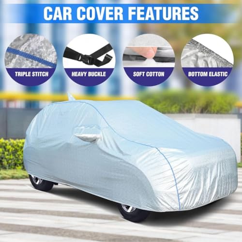 CABIUS 100% Waterproof Car Body Cover for Maruti Suzuki Swift (2018-2023) with Mirror Pocket, Heat & UV Resistant, Triple Stitched, Soft Lining, Bottom Elastic & Piping (Silver Reflective) - Image 3