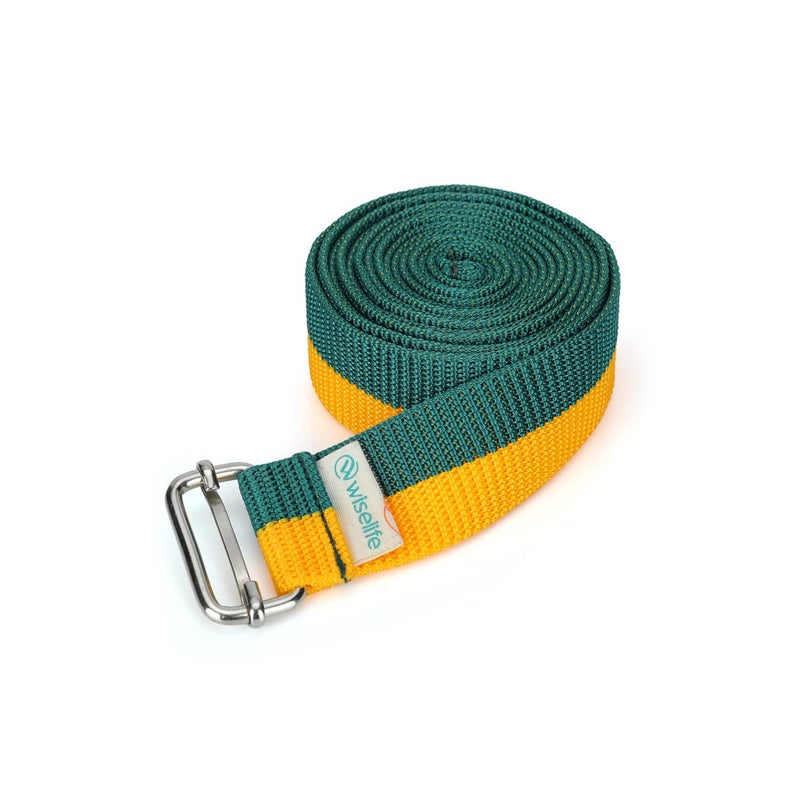 WISELIFE Yoga Stretch Belt/Strap | Best for Daily Stretching, Yoga, Pilates, Physical Therapy, Fitness | 8 Feet Premium Cotton Strech Band (Green-Yellow) - Image 1
