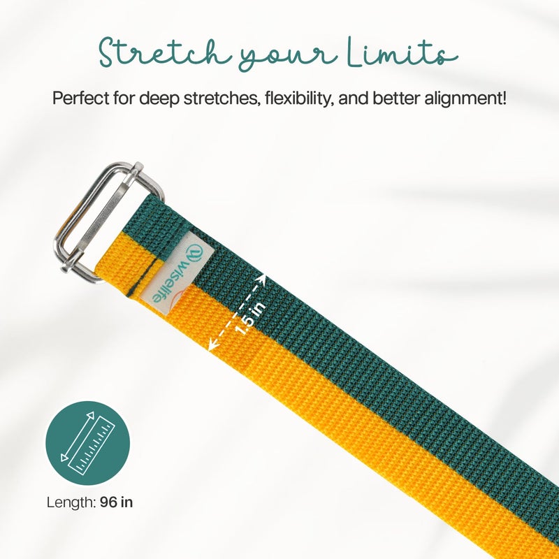 WISELIFE Yoga Stretch Belt/Strap | Best for Daily Stretching, Yoga, Pilates, Physical Therapy, Fitness | 8 Feet Premium Cotton Strech Band (Green-Yellow) - Image 5