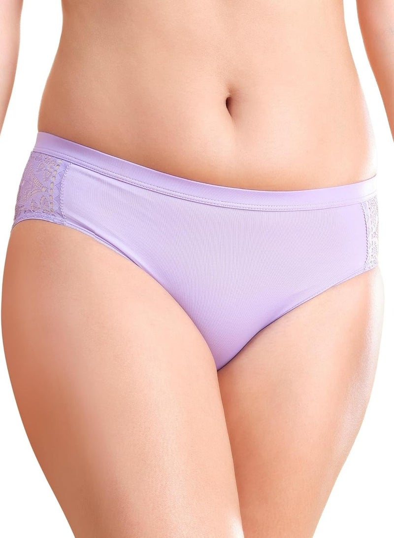enamor Women Cotton Super Smooth and Elastic Full Coverage Hipster Panty Lace Design Violet Tulip - Image 1