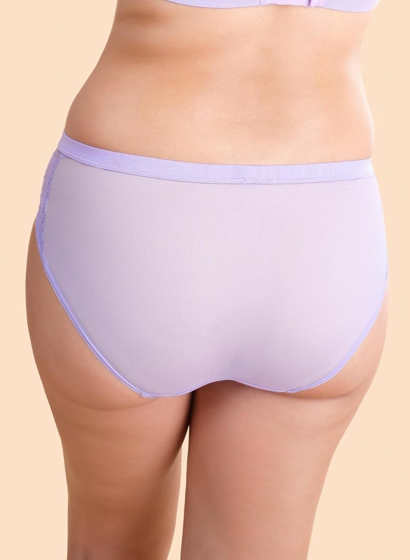 enamor Women Cotton Super Smooth and Elastic Full Coverage Hipster Panty Lace Design Violet Tulip - Image 3