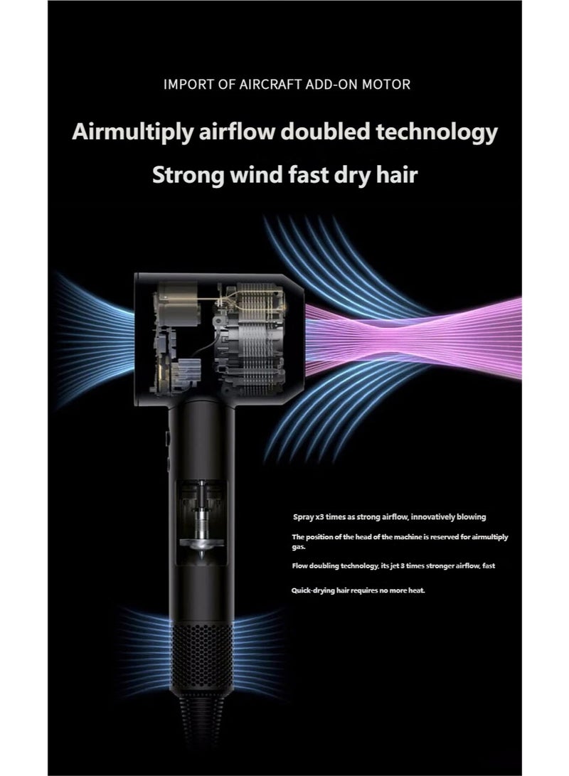 Bladeless Hair Dryer with 200 Million Negative Ions, 230,000 RPM High-Speed Motor, 5 Nozzle Attachments, Wall-Mounted Stand, Professional Salon, Hotel & Home Use - Image 5