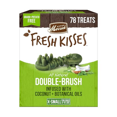 Merrick Fresh Kisses Natural Dental Chews Infused With Coconut And Botanical Oils For Tiny Dogs 515 Lbs 78 ct Box