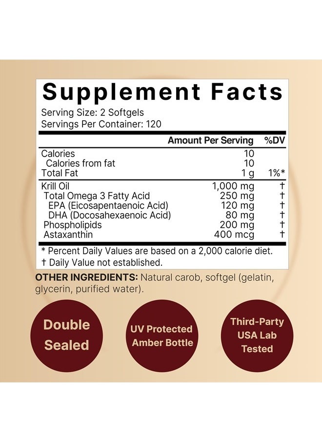 NatureBell - Antarctic Krill Oil 1000mg Supplement, 240 Softgels, Natural Source of Omega-3s, EPA, DHA and Astaxanthin - No Aftertaste - Support Heart Health, Mercury Free & Non-GMO - Image 1