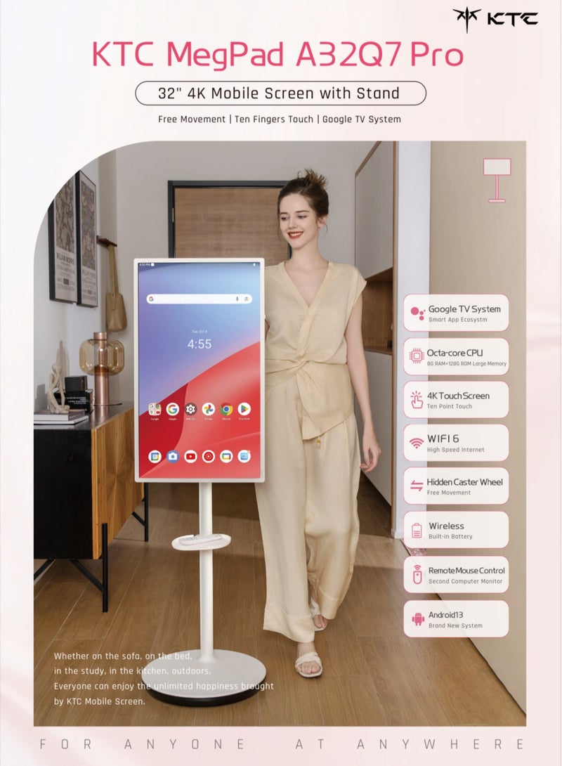ك تي سي تلفزيون KTC 32 بوصة MegPad A32Q7 Pro LED TV FHD ذكي شاشة تعمل باللمس، ستاند باي مي مع نظام تلفزيون جوجل - Image 3