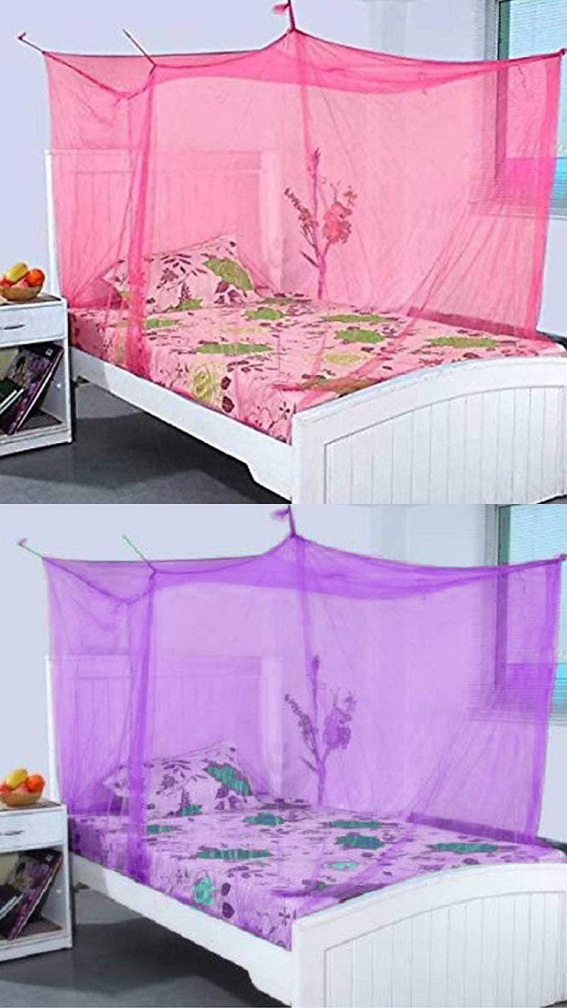 Neekshaa Combo Pack Mosquito Net for Single Bed Nylon Mosquito Net for Baby | Bedroom | Family_Size-6x3 FT_Color-Pink,Purple - Image 1