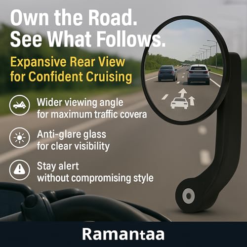 Ramanta Side Mirrors for Bikes | Handle Bar End Mirror for Bike | Rear View Side Handle Bar End Mirror | Round Convex Glass Rear View Side Mirror Compatible with for Reborn Classic | Hunter | Meteor - Image 2