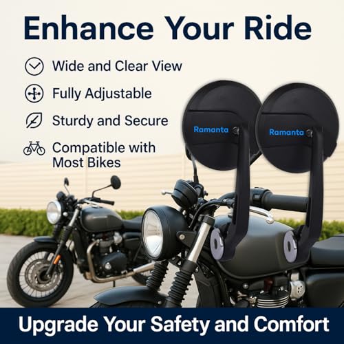 Ramanta Side Mirrors for Bikes | Handle Bar End Mirror for Bike | Rear View Side Handle Bar End Mirror | Round Convex Glass Rear View Side Mirror Compatible with for Reborn Classic | Hunter | Meteor - Image 3