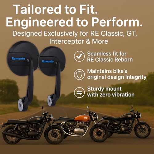 Ramanta Side Mirrors for Bikes | Handle Bar End Mirror for Bike | Rear View Side Handle Bar End Mirror | Round Convex Glass Rear View Side Mirror Compatible with for Reborn Classic | Hunter | Meteor - Image 4