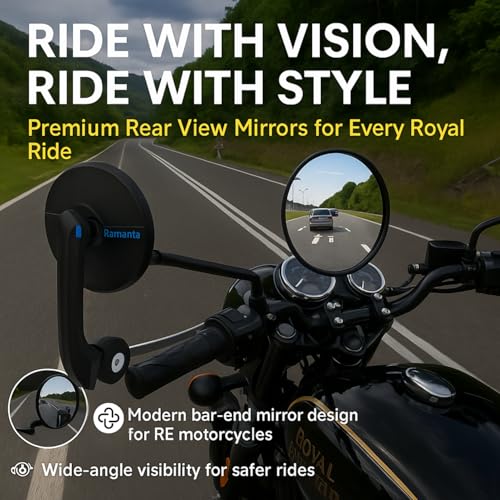 Ramanta Side Mirrors for Bikes | Handle Bar End Mirror for Bike | Rear View Side Handle Bar End Mirror | Round Convex Glass Rear View Side Mirror Compatible with for Reborn Classic | Hunter | Meteor - Image 5