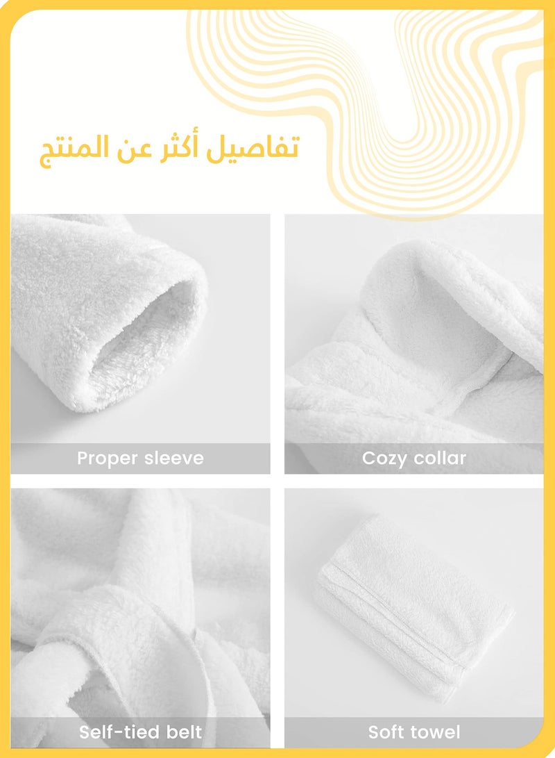 شي آند ليتل مجموعة مستلزمات تصوير المولود الجديد، رداء الاستحمام + منشفة + حذاء، إكسسوارات صور الطفل، مناسبة للرضع من ٠–٦ أشهر للبنين والبنات (أبيض) - Image 4