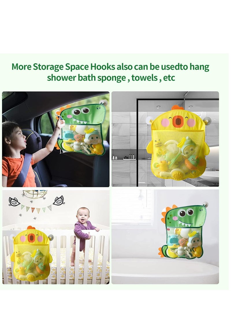 SOLARAE Mesh Bath Toy Organizer Duck Dinosaur Extra Bath Toy Storage Net 8 Strong Hooks  Bathtub Toy Organizer and Bath Shower Caddy Solution for Kids Bath Toys for Toddlers 2PCS - Image 4