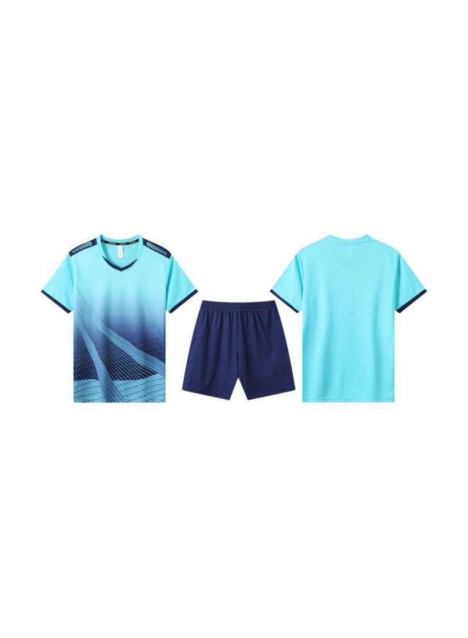 Adult Short-Sleeved Loose Football Training Uniform Set for Men and Women - Light Blue