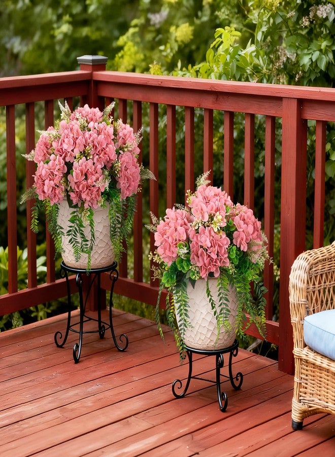 Ammyoo Artificial Hydrangea Flowers Silk Champagne Fake Flower with Eucalyptus for Outdoor Decorations UV Resistant Realistic Faux Plants for Garden Porch Window Box Indoor Table Decor - Image 3