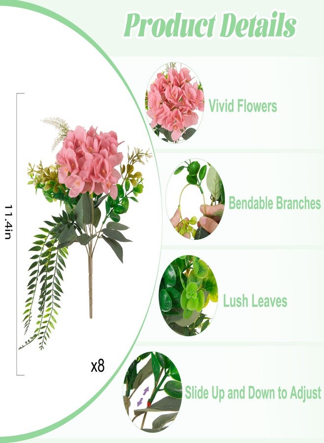 Ammyoo Artificial Hydrangea Flowers Silk Champagne Fake Flower with Eucalyptus for Outdoor Decorations UV Resistant Realistic Faux Plants for Garden Porch Window Box Indoor Table Decor - Image 2