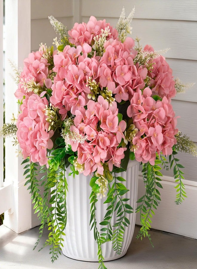 Ammyoo Artificial Hydrangea Flowers Silk Champagne Fake Flower with Eucalyptus for Outdoor Decorations UV Resistant Realistic Faux Plants for Garden Porch Window Box Indoor Table Decor - Image 1