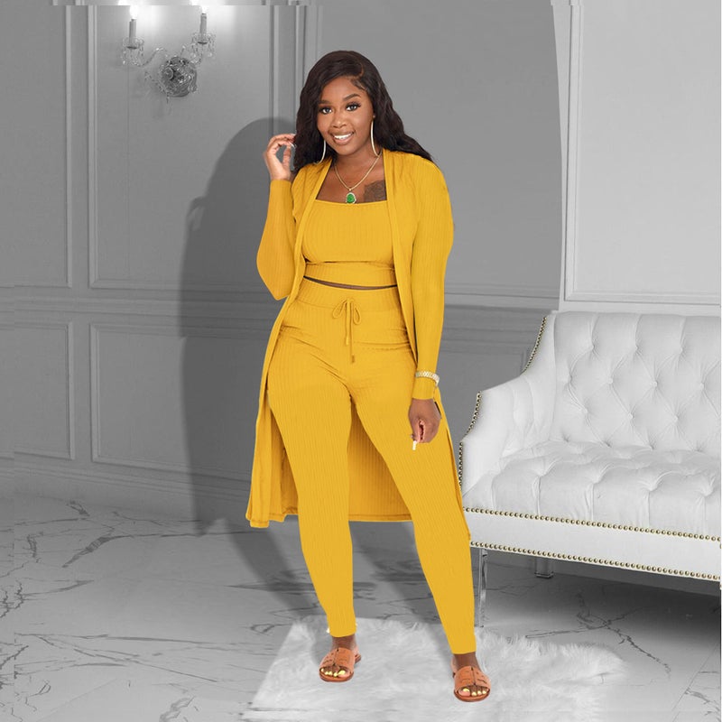 New European Fashion Womens Solid Three-Piece Set Orange  - Image 2