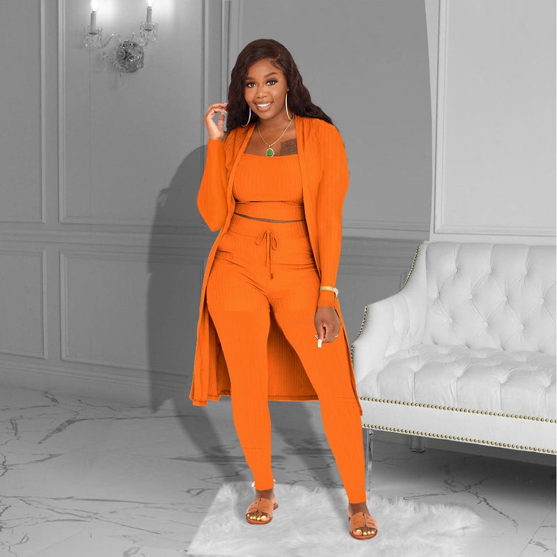 New European Fashion Womens Solid Three-Piece Set Orange  - Image 1