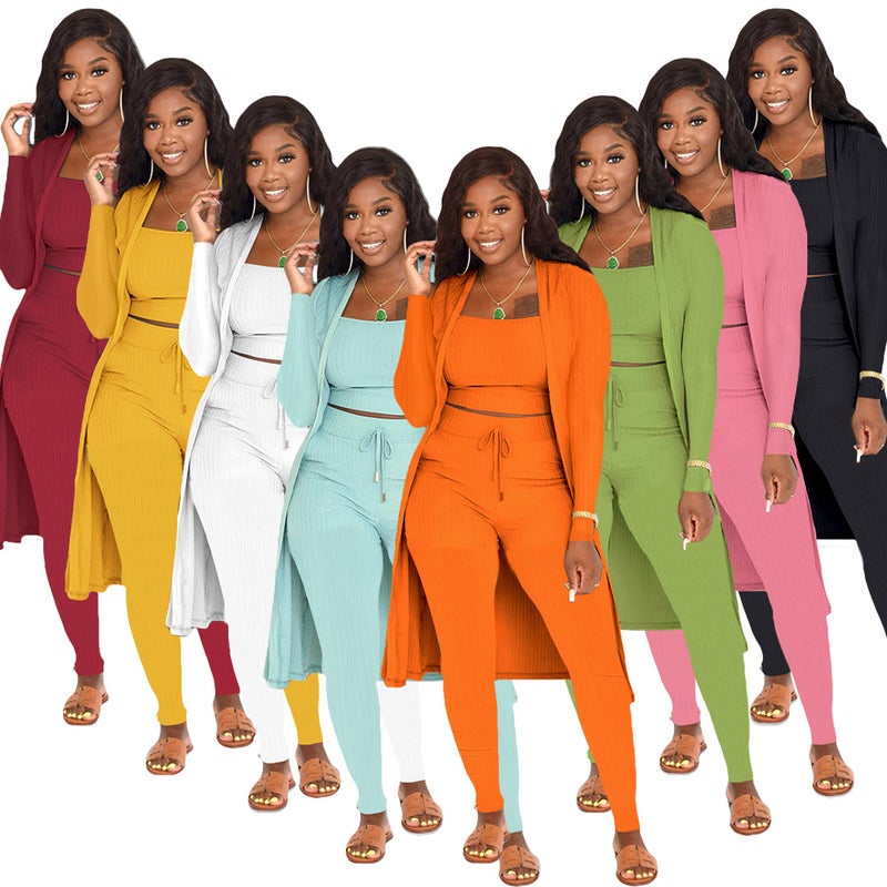 New European Fashion Womens Solid Three-Piece Set Orange  - Image 5