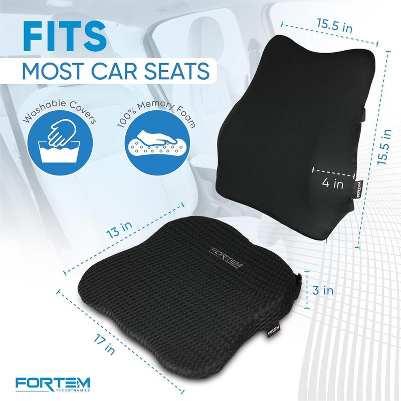 FORTEM Car Seat Cushion and Back Support Pillow - Memory Foam Wedge Cushion with Adjustable Straps - Image 2
