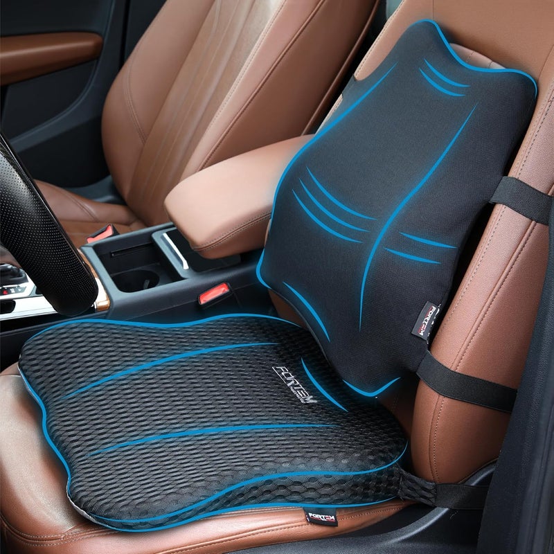 FORTEM Car Seat Cushion and Back Support Pillow - Memory Foam Wedge Cushion with Adjustable Straps - Image 1