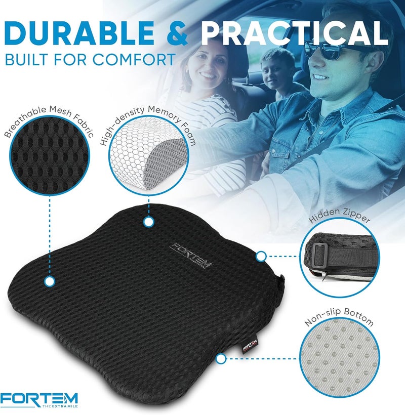 FORTEM Car Seat Cushion and Back Support Pillow - Memory Foam Wedge Cushion with Adjustable Straps - Image 4