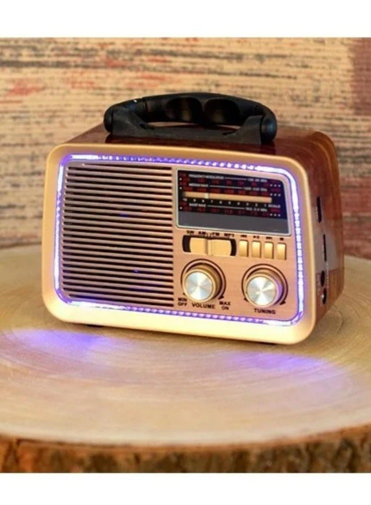 Denx Portable HI-FI Radio 3 Channels FM - AM - SW Gold/Brown/Black Bluetooth AUX TF Card USB Flash Disk Solar Charging - Image 5