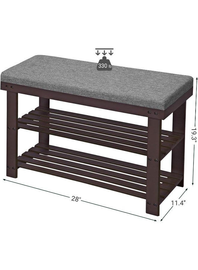 سونمجز مقعد أحذية من الخيزران SONGMICS – منظم أحذية بثلاث طبقات مع وسادة، لون جوزي عتيق ورمادي غامق، 30 × 72 × 49 سم، يتحمل حتى 136 كغ - Image 3