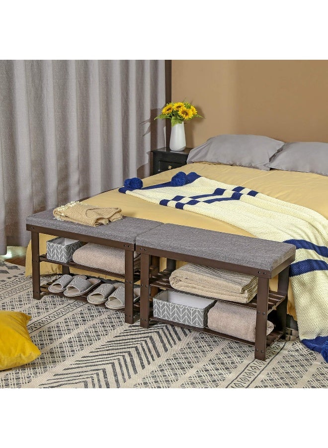 سونمجز مقعد أحذية من الخيزران SONGMICS – منظم أحذية بثلاث طبقات مع وسادة، لون جوزي عتيق ورمادي غامق، 30 × 72 × 49 سم، يتحمل حتى 136 كغ - Image 4