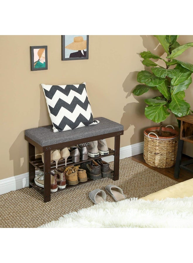 سونمجز مقعد أحذية من الخيزران SONGMICS – منظم أحذية بثلاث طبقات مع وسادة، لون جوزي عتيق ورمادي غامق، 30 × 72 × 49 سم، يتحمل حتى 136 كغ - Image 5