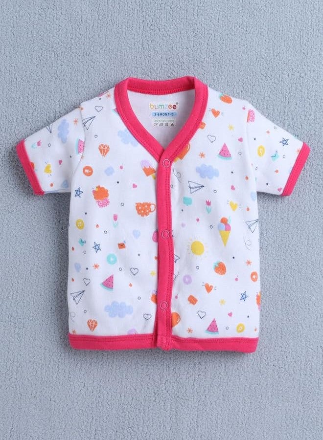 BUMZEE Baby Girls Cotton Pack of 3 Front Open Jablas Half Sleeves Pink & White - 0-3 Months (Peb10536B-pnk) - Image 2