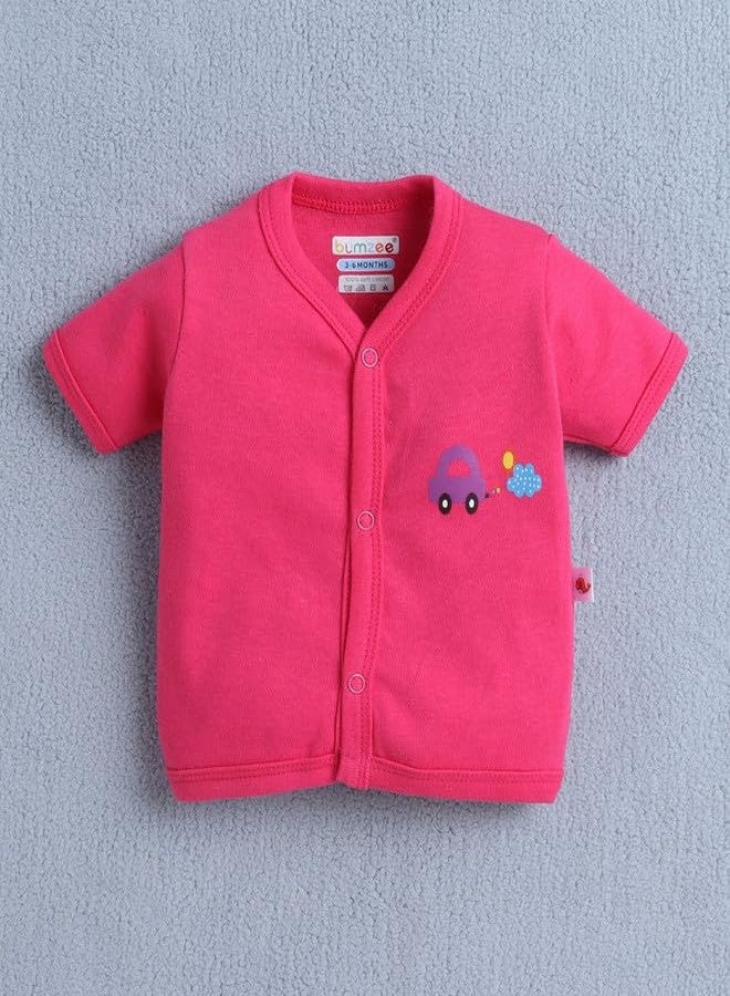 BUMZEE Baby Girls Cotton Pack of 3 Front Open Jablas Half Sleeves Pink & White - 0-3 Months (Peb10536B-pnk) - Image 4