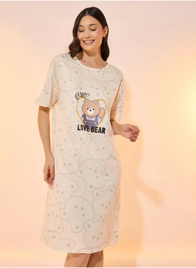 تايك تو Graphic Bear Pint Round Neck Nightdress