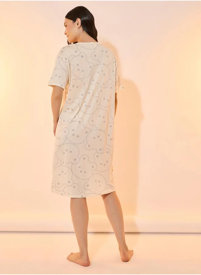 تايك تو Graphic Bear Pint Round Neck Nightdress