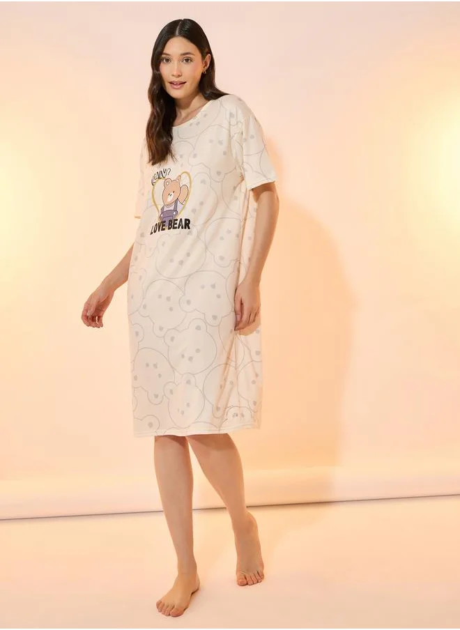 تايك تو Graphic Bear Pint Round Neck Nightdress