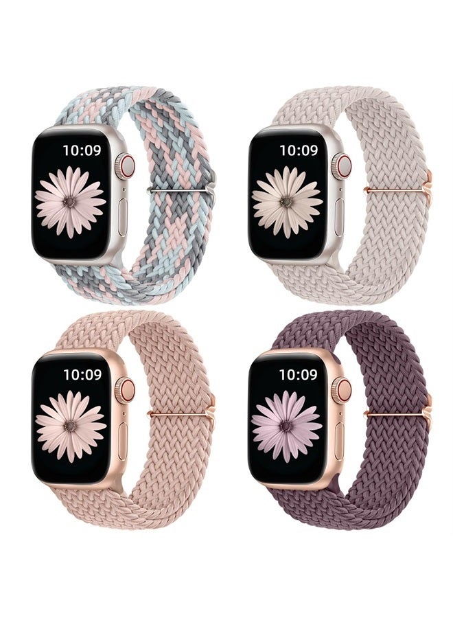 DAQIN Compatible with Apple Watch Band 38mm 40mm 41mm 42mm 44mm 45mm 49mm for Women Men, 4 Pack Braided Solo Loop Bands Sport Nylon Elastic Straps Wristbands for iWatch Series Ultra SE 8 7 6 5 4 3 2 1 - Image 1