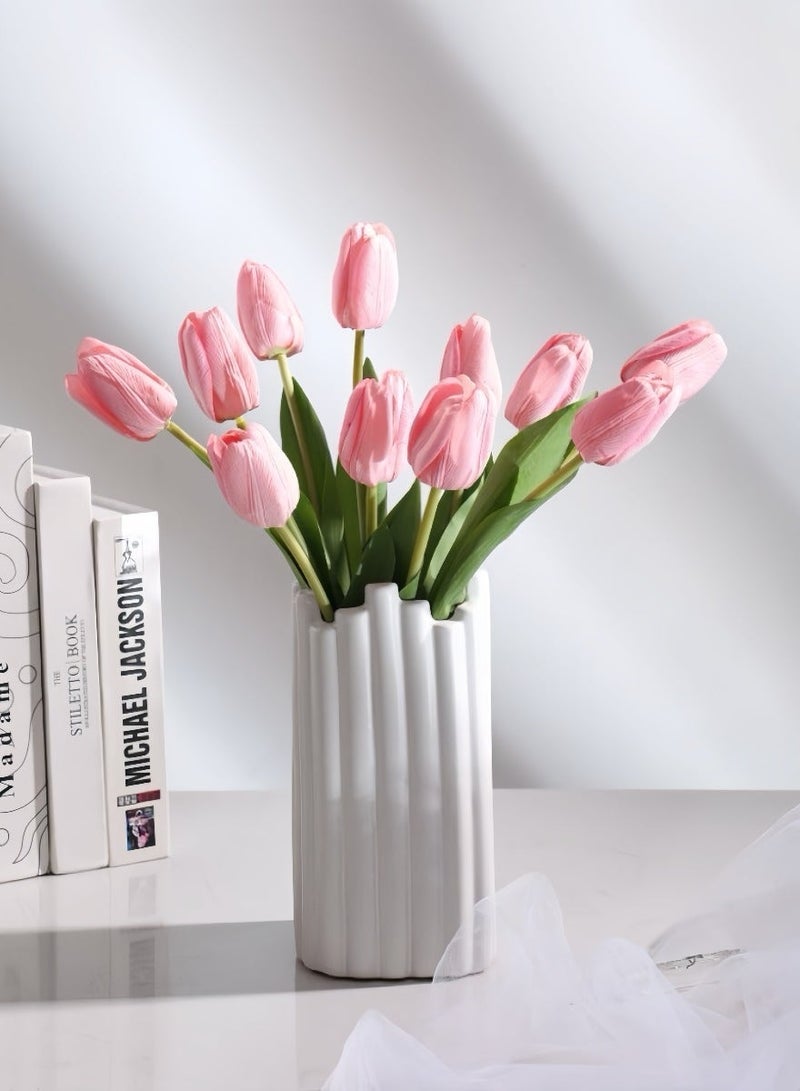 12 PCS Real Touch Pink Tulip Artificial Flowers Bouquet - 47.5cm Lifelike Fake Tulip Bundle, Ideal for Home, Wedding, Hotel, Office & Party Decoration - Image 3