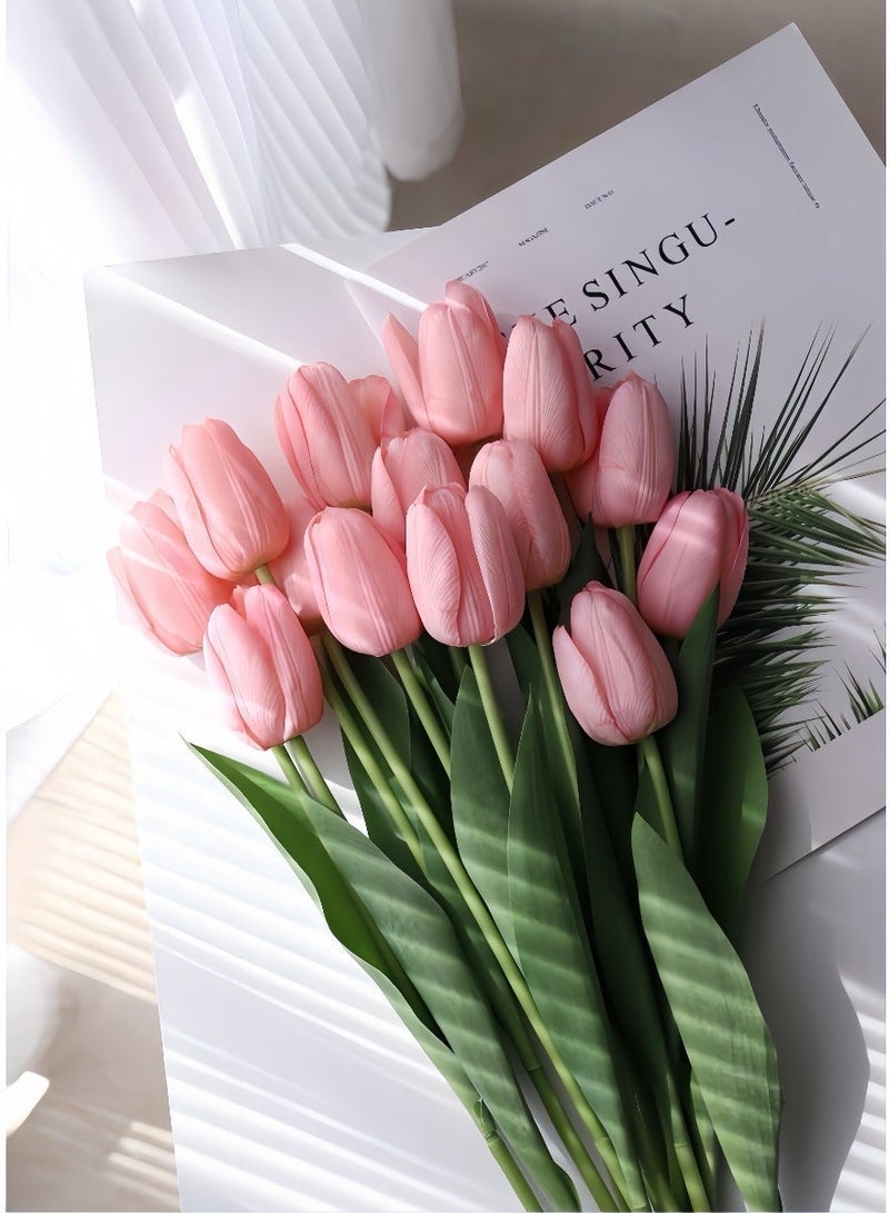 12 PCS Real Touch Pink Tulip Artificial Flowers Bouquet - 47.5cm Lifelike Fake Tulip Bundle, Ideal for Home, Wedding, Hotel, Office & Party Decoration - Image 1