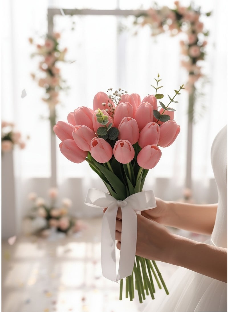 12 PCS Real Touch Pink Tulip Artificial Flowers Bouquet - 47.5cm Lifelike Fake Tulip Bundle, Ideal for Home, Wedding, Hotel, Office & Party Decoration - Image 5