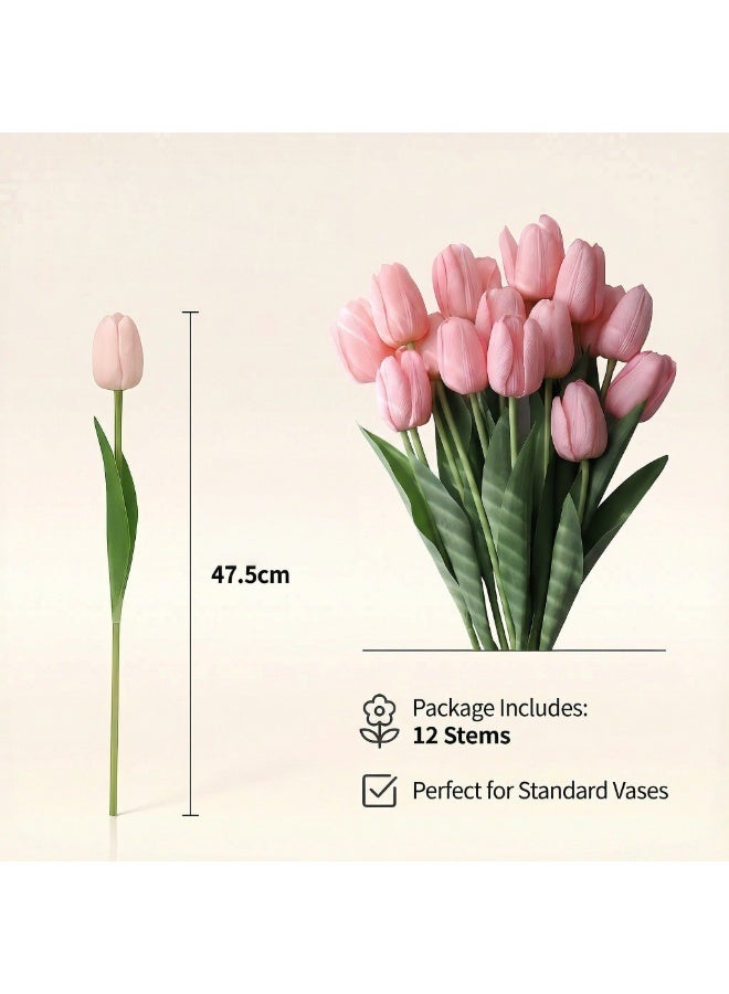 12 Pcs Pink Artificial Tulip Flowers | Real Touch | Home & Wedding Decor - Image 2
