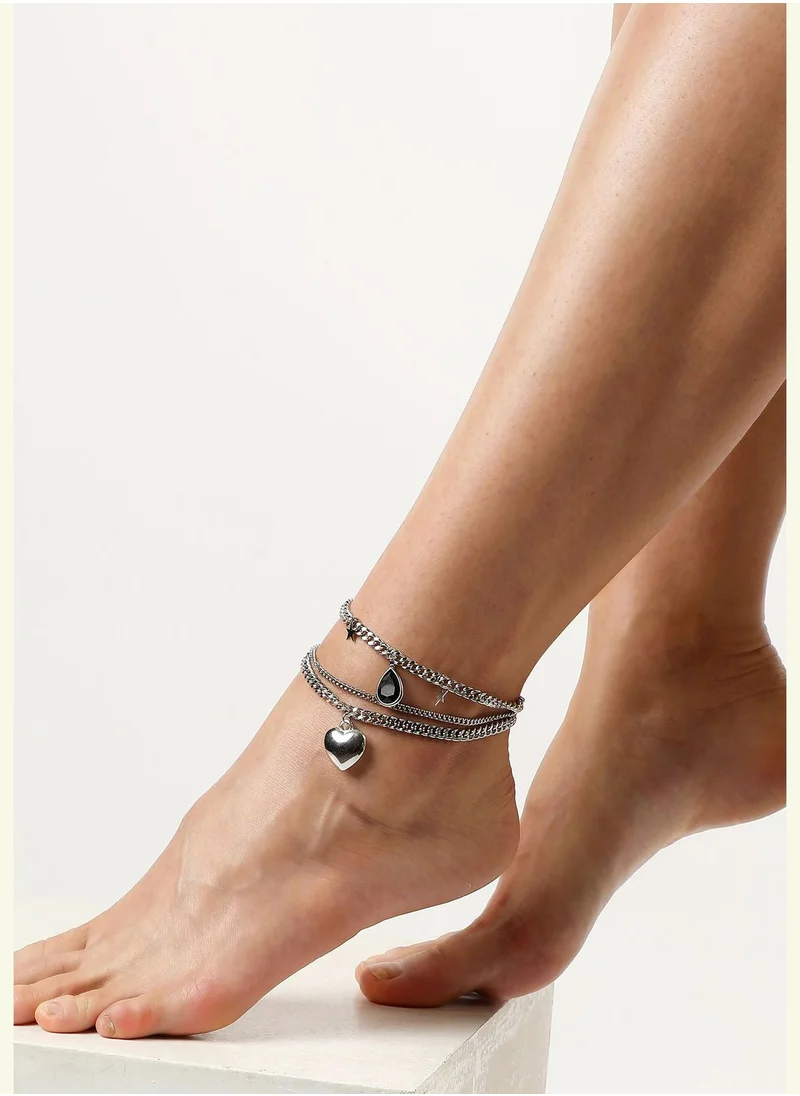 SOHI 2 Piece Silver Plated Casual Designer Stone Anklet For Women