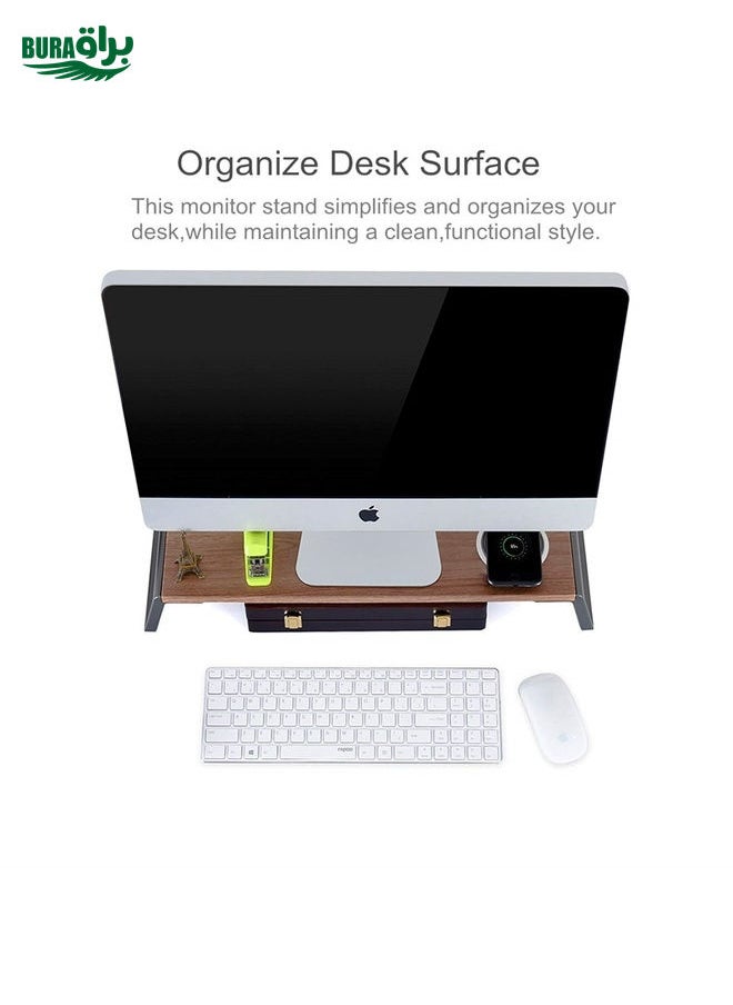 Monitor Stand Riser with Metal Feet for iMac MacBook LCD Display Printer, Lapdesk Tabletop Organizer Sturdy Platform Save Space(Dark Wood Grain)