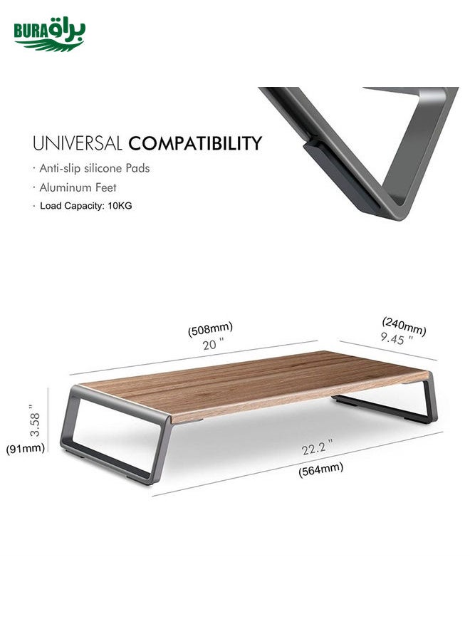 Monitor Stand Riser with Metal Feet for iMac MacBook LCD Display Printer, Lapdesk Tabletop Organizer Sturdy Platform Save Space(Dark Wood Grain)