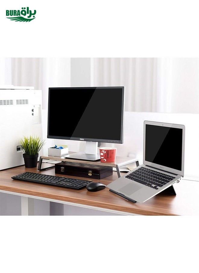 Monitor Stand Riser with Metal Feet for iMac MacBook LCD Display Printer, Lapdesk Tabletop Organizer Sturdy Platform Save Space(Dark Wood Grain)