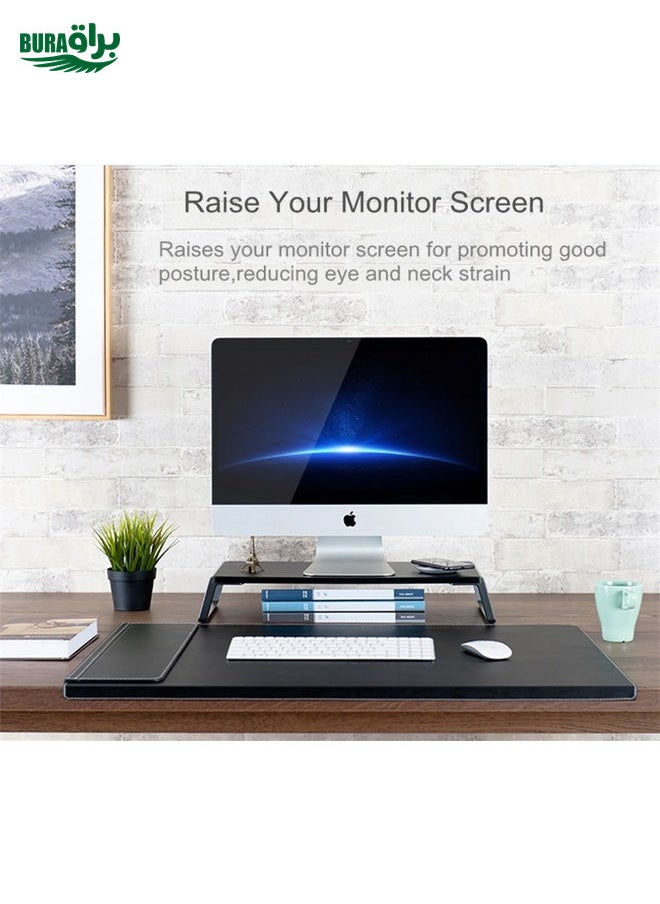 Monitor Stand Riser with Metal Feet for iMac MacBook LCD Display Printer, Lapdesk Tabletop Organizer Sturdy Platform Save Space(Dark Wood Grain)