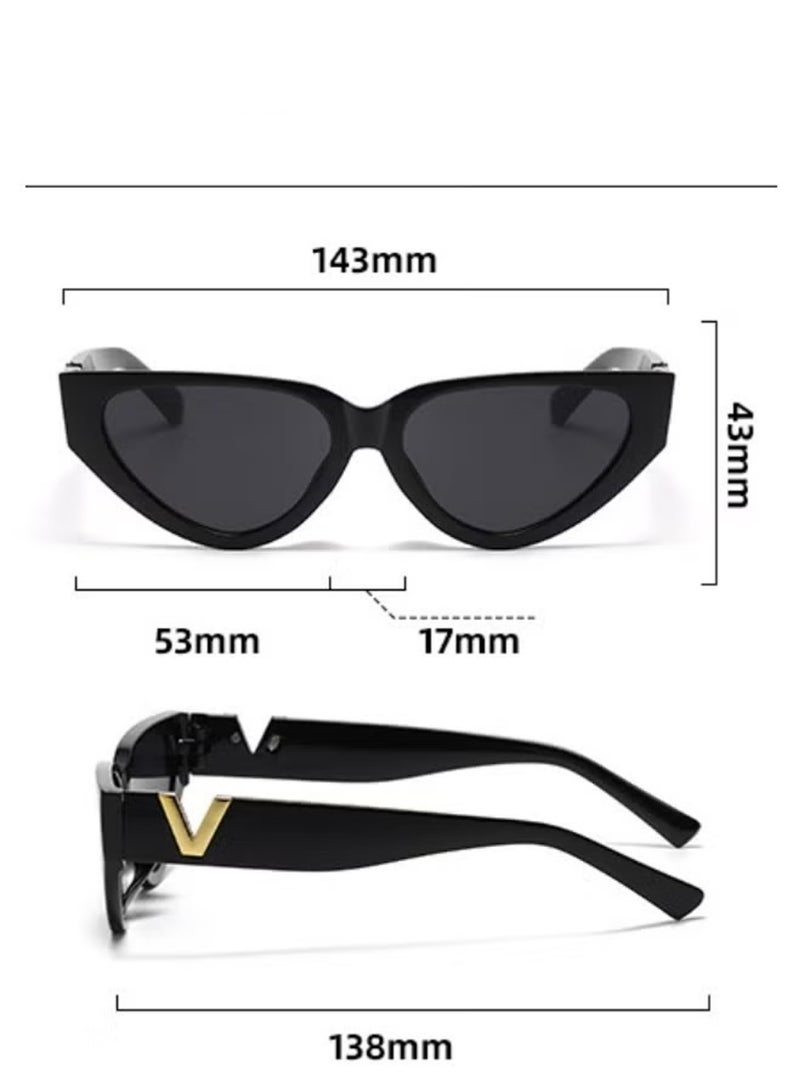 FRISKY Fashion Cat Eye Sunglasses for Women 90s Retro Trendy Y2K Aesthetic Vintage Small Black Shades 2 Pack - Image 3